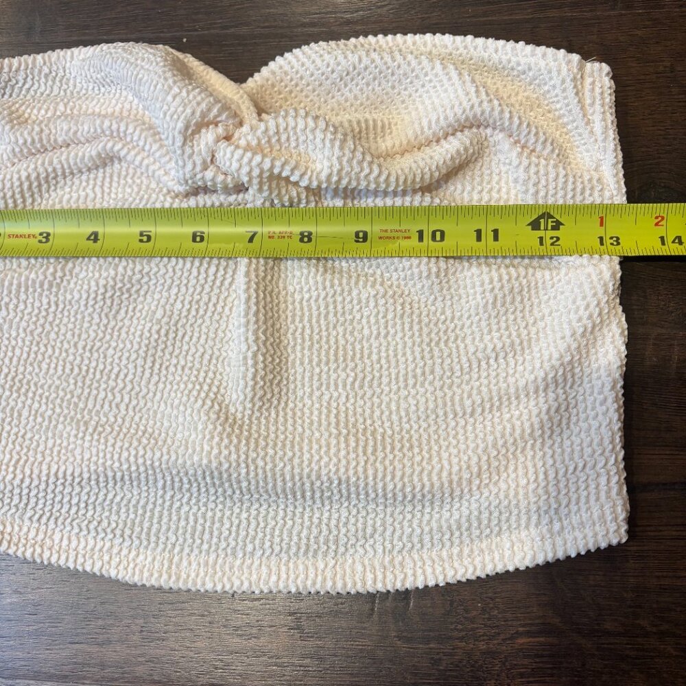 White Strapless Stretch Crop Top Twist Front Festival Summer - Picture 5 of 6